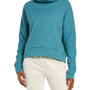 Zella Carey Ridge Funnel Neck Pullover Sweater, Size Large, Teal